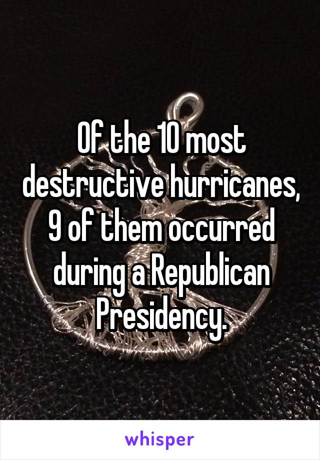 Of the 10 most destructive hurricanes, 9 of them occurred during a Republican Presidency.