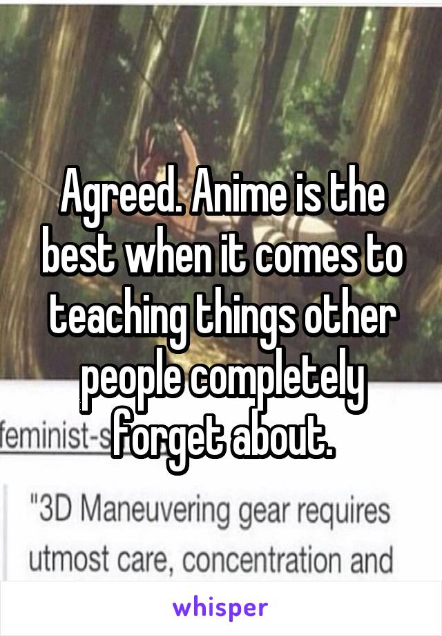 Agreed. Anime is the best when it comes to teaching things other people completely forget about.