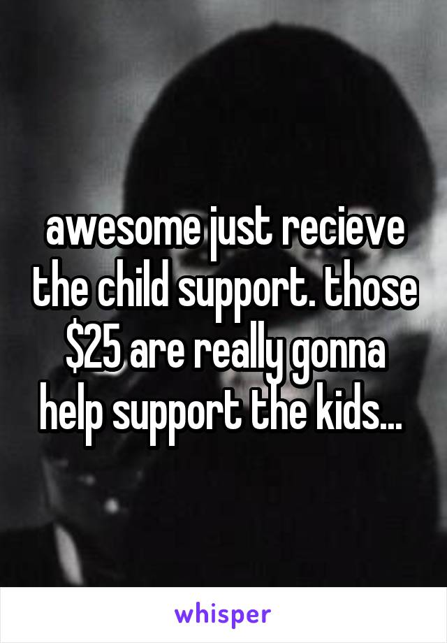 awesome just recieve the child support. those $25 are really gonna help support the kids... 