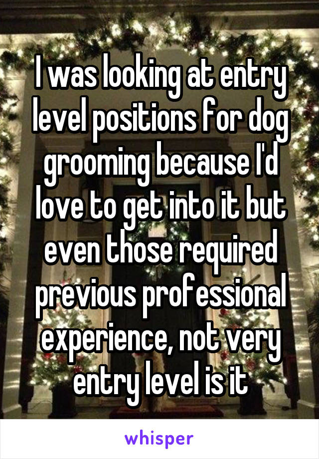 I was looking at entry level positions for dog grooming because I'd love to get into it but even those required previous professional experience, not very entry level is it