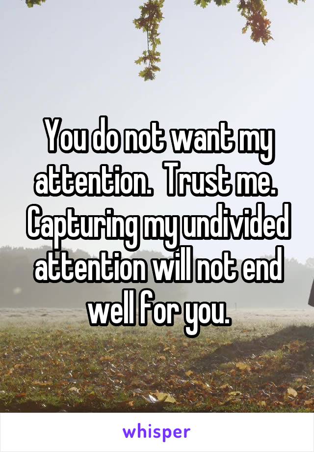 You do not want my attention.  Trust me.  Capturing my undivided attention will not end well for you.