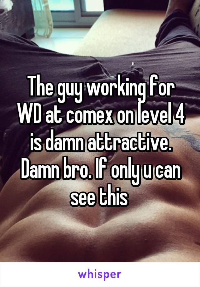 The guy working for WD at comex on level 4 is damn attractive. Damn bro. If only u can see this 