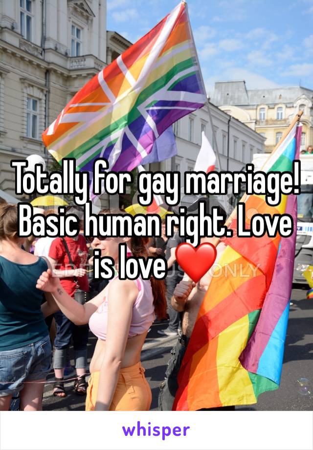 Totally for gay marriage! Basic human right. Love is love ❤️ 