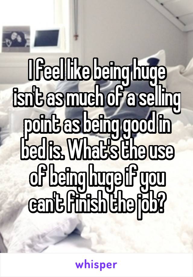 I feel like being huge isn't as much of a selling point as being good in bed is. What's the use of being huge if you can't finish the job?