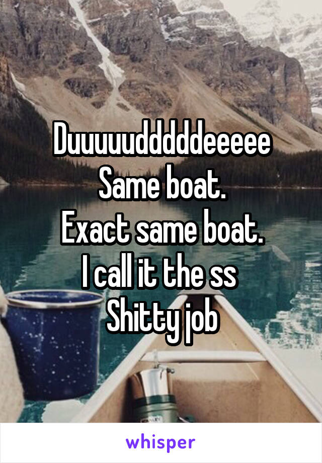 Duuuuudddddeeeee
Same boat.
Exact same boat.
I call it the ss 
Shitty job