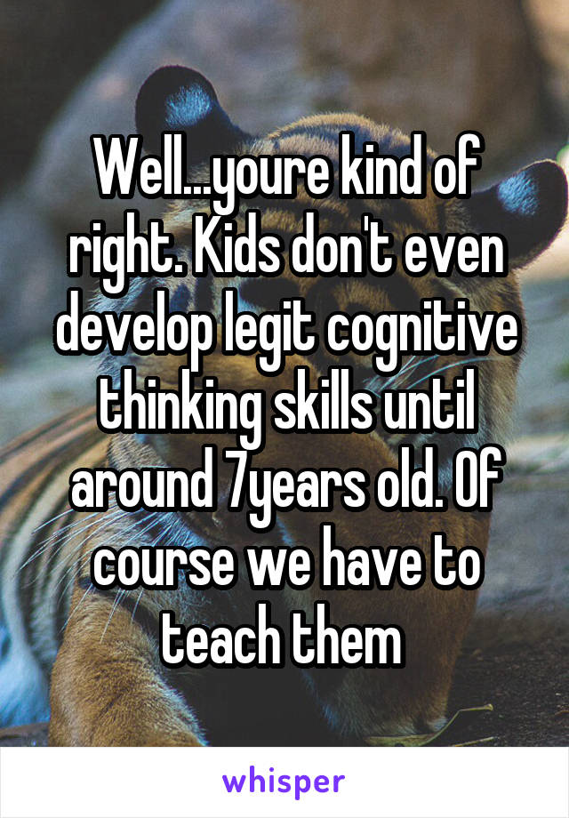 Well...youre kind of right. Kids don't even develop legit cognitive thinking skills until around 7years old. Of course we have to teach them 