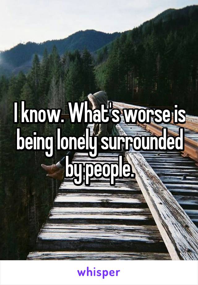 I know. What's worse is being lonely surrounded by people.