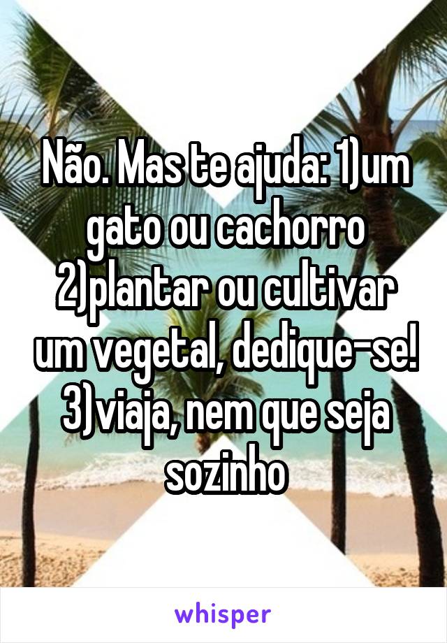 Não. Mas te ajuda: 1)um gato ou cachorro
2)plantar ou cultivar um vegetal, dedique-se!
3)viaja, nem que seja sozinho