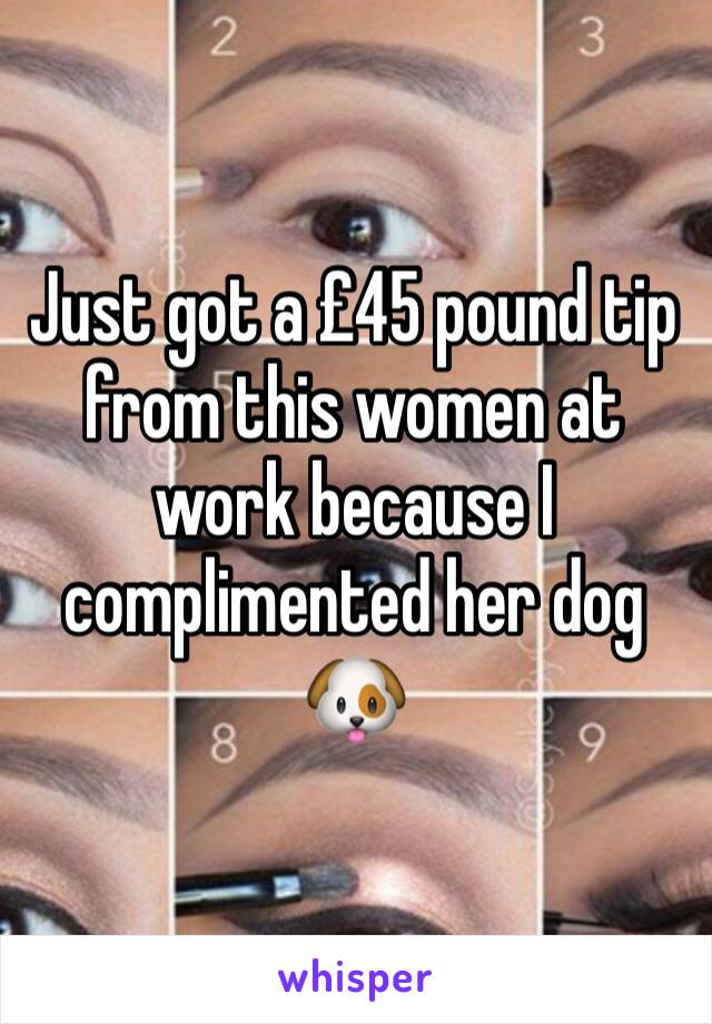 Just got a £45 pound tip from this women at work because I complimented her dog 🐶 