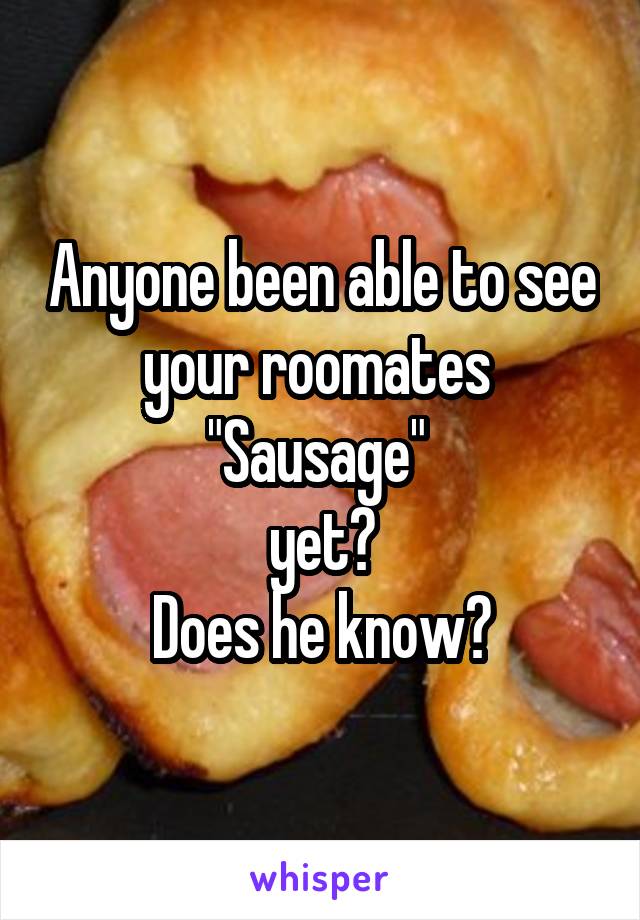 Anyone been able to see your roomates 
"Sausage" 
yet?
Does he know?
