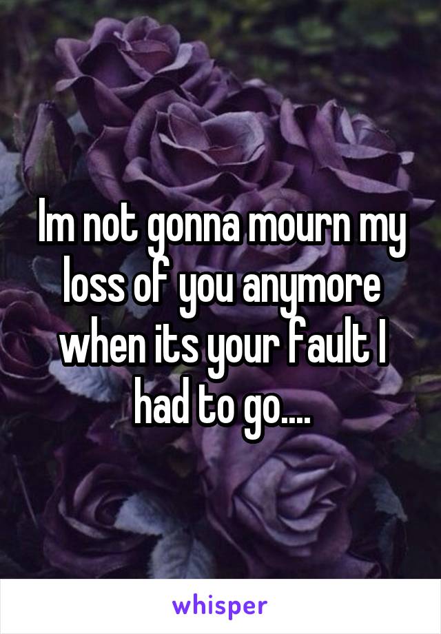 Im not gonna mourn my loss of you anymore when its your fault I had to go....