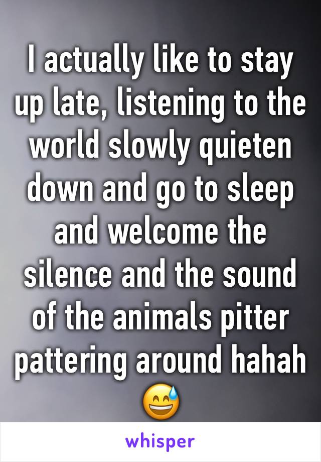 I actually like to stay up late, listening to the world slowly quieten down and go to sleep and welcome the silence and the sound of the animals pitter pattering around hahah 😅