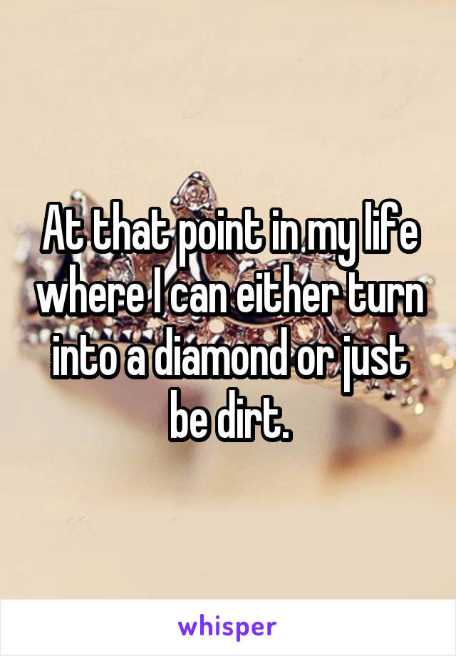 At that point in my life where I can either turn into a diamond or just be dirt.