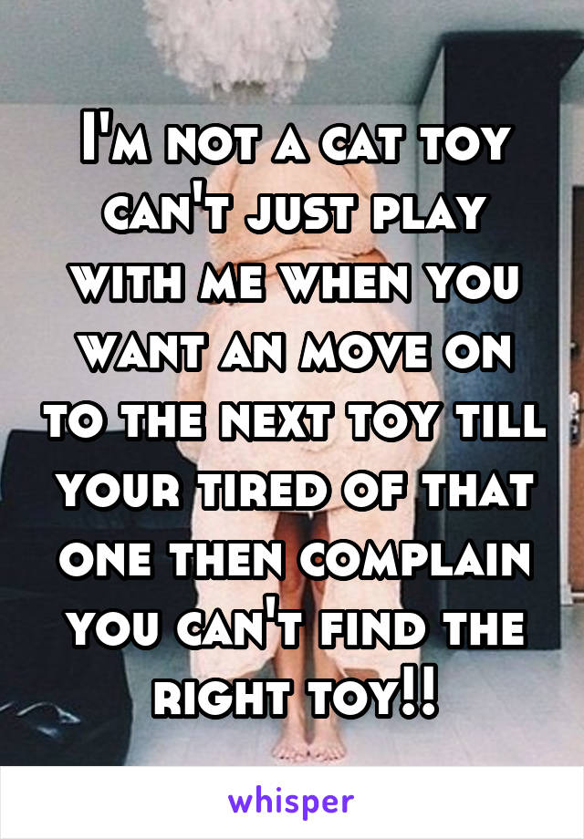 I'm not a cat toy can't just play with me when you want an move on to the next toy till your tired of that one then complain you can't find the right toy!!