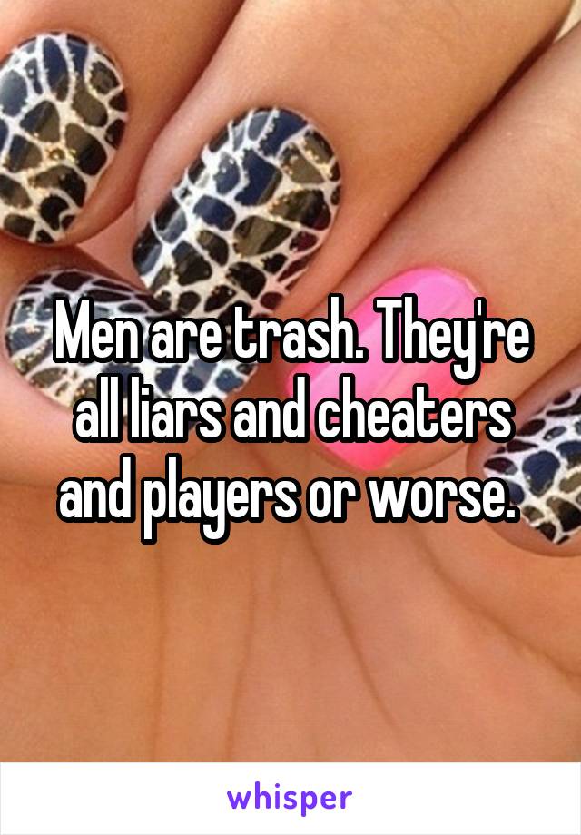 Men are trash. They're all liars and cheaters and players or worse. 