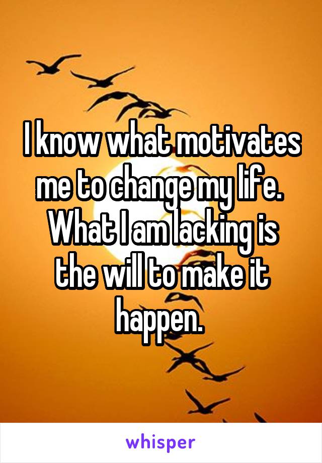 I know what motivates me to change my life. 
What I am lacking is the will to make it happen. 