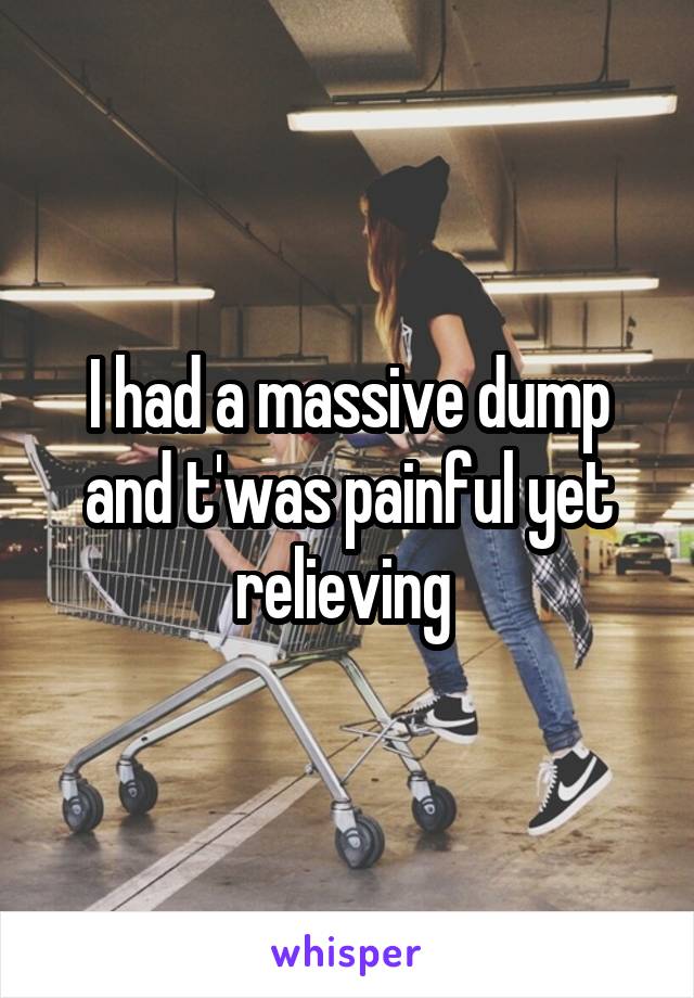 I had a massive dump and t'was painful yet relieving 