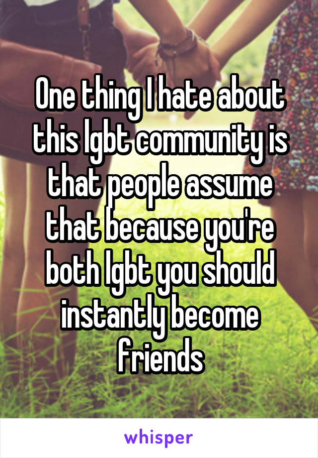 One thing I hate about this lgbt community is that people assume that because you're both lgbt you should instantly become friends
