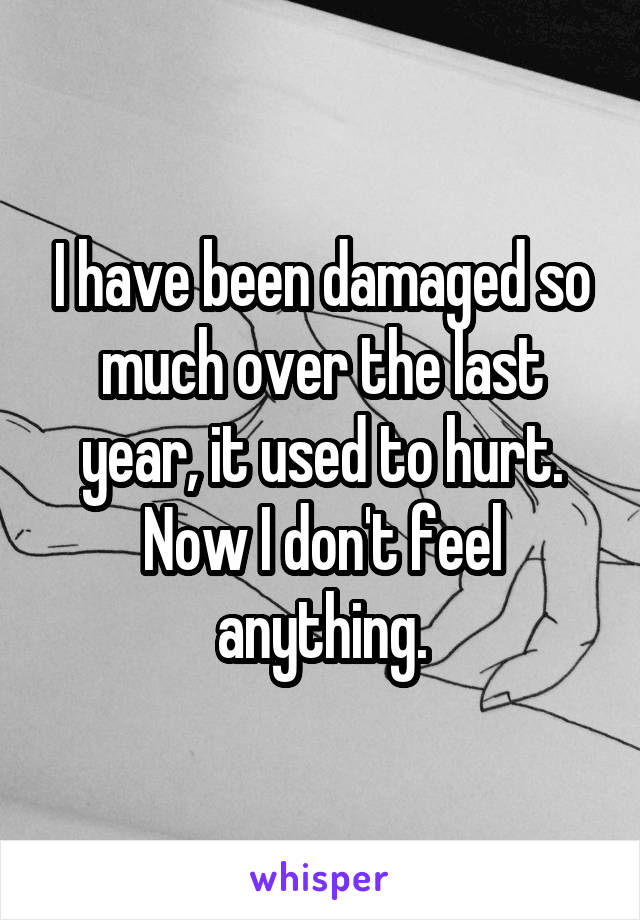 I have been damaged so much over the last year, it used to hurt. Now I don't feel anything.