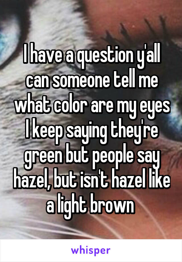 I have a question y'all can someone tell me what color are my eyes I keep saying they're green but people say hazel, but isn't hazel like a light brown 