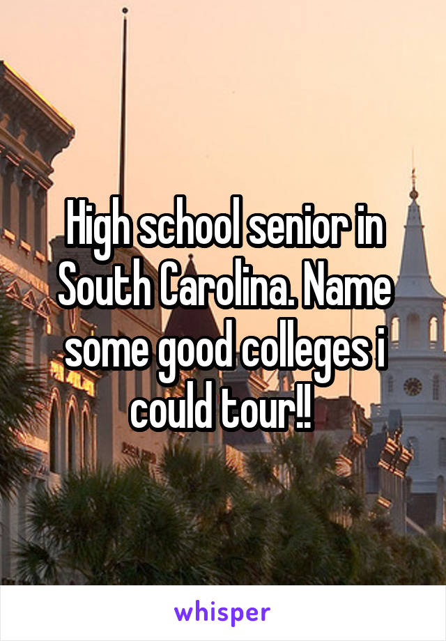 High school senior in South Carolina. Name some good colleges i could tour!! 