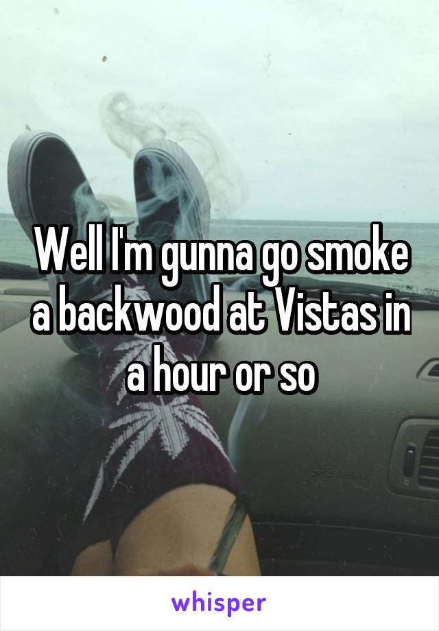 Well I'm gunna go smoke a backwood at Vistas in a hour or so