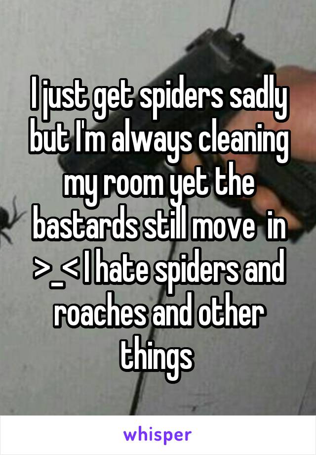 I just get spiders sadly but I'm always cleaning my room yet the bastards still move  in >_< I hate spiders and roaches and other things 