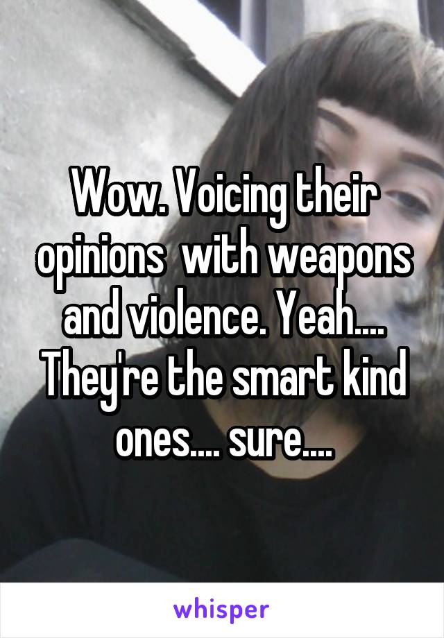 Wow. Voicing their opinions  with weapons and violence. Yeah.... They're the smart kind ones.... sure....