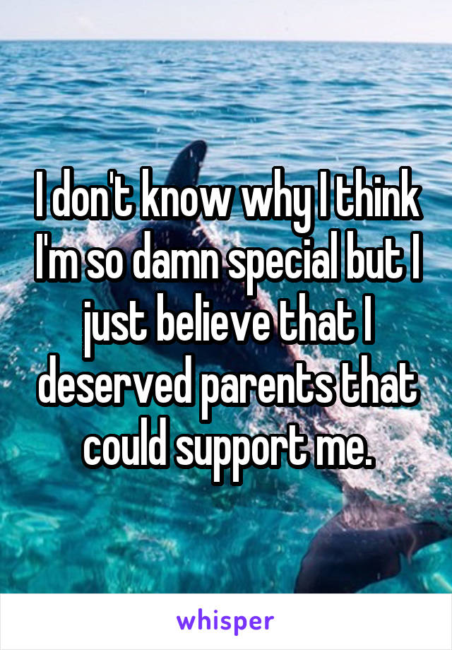 I don't know why I think I'm so damn special but I just believe that I deserved parents that could support me.