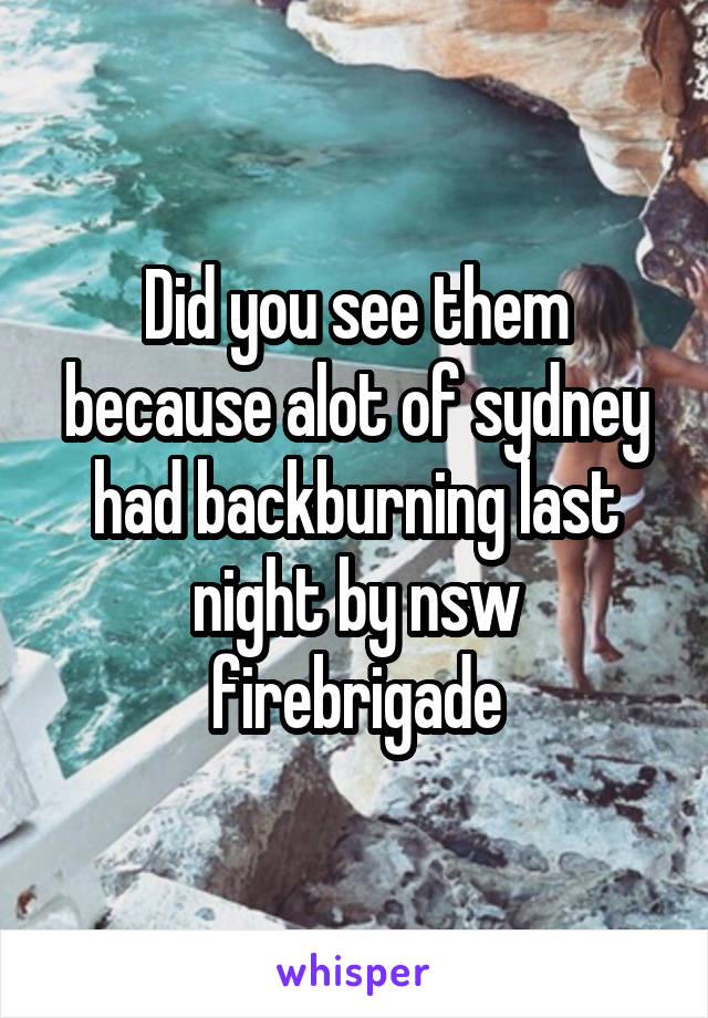 Did you see them because alot of sydney had backburning last night by nsw firebrigade