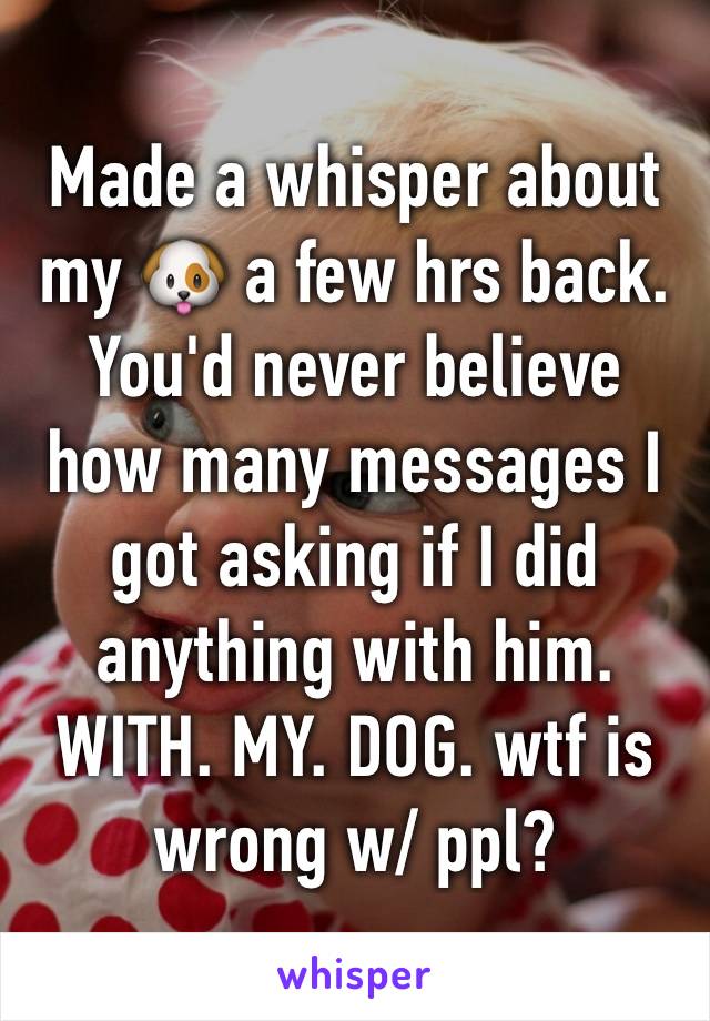 Made a whisper about my 🐶 a few hrs back. You'd never believe how many messages I got asking if I did anything with him. WITH. MY. DOG. wtf is wrong w/ ppl?