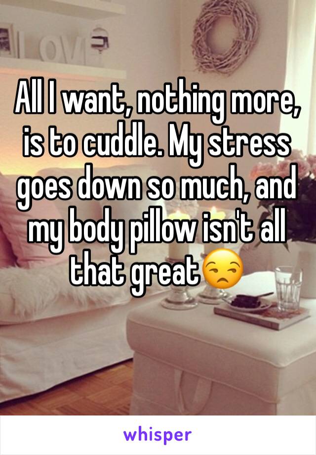 All I want, nothing more, is to cuddle. My stress goes down so much, and my body pillow isn't all that great😒