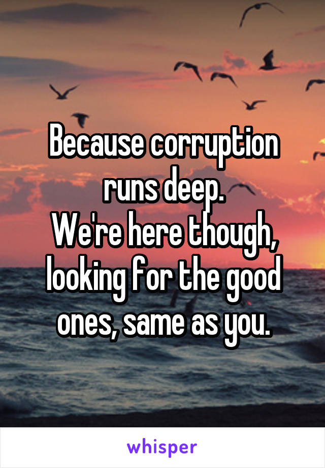 Because corruption runs deep.
We're here though, looking for the good ones, same as you.