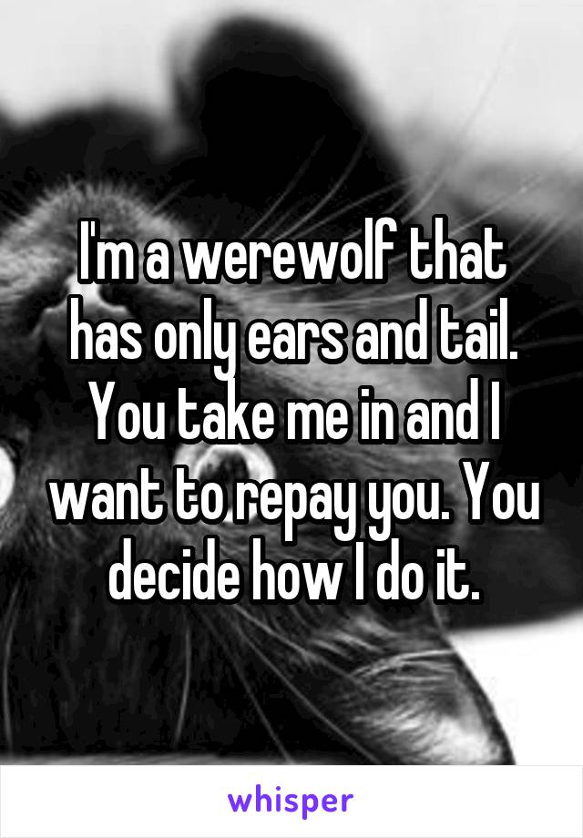 I'm a werewolf that has only ears and tail. You take me in and I want to repay you. You decide how I do it.