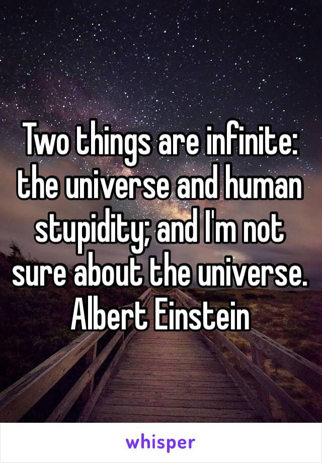 Two things are infinite: the universe and human stupidity; and I'm not sure about the universe. Albert Einstein