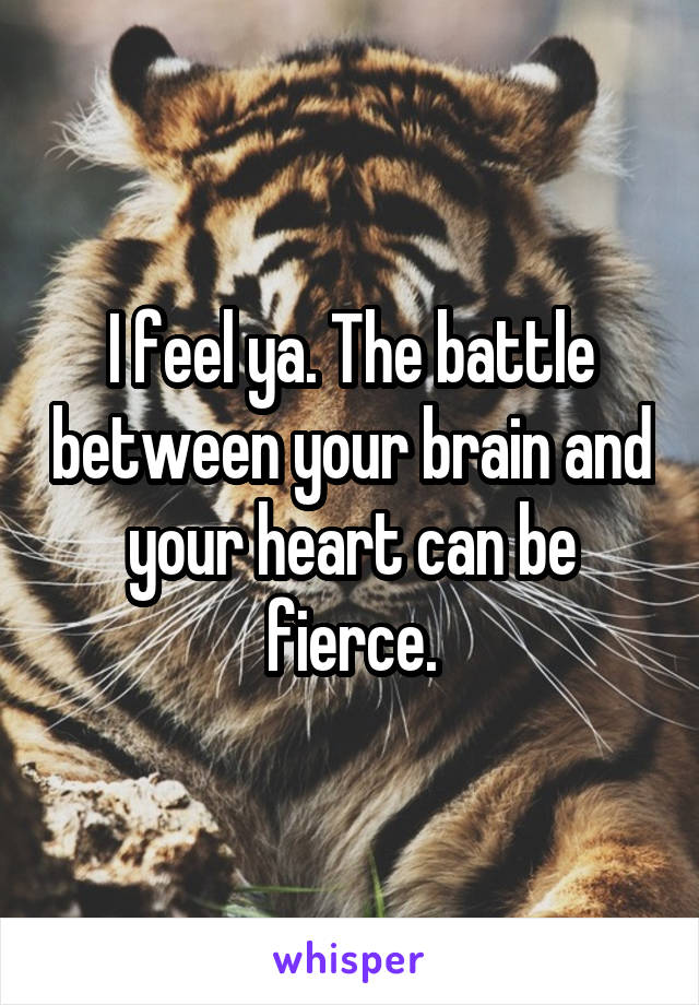 I feel ya. The battle between your brain and your heart can be fierce.
