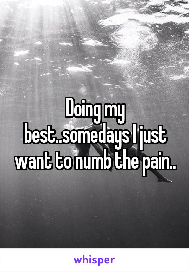 Doing my best..somedays I just want to numb the pain..
