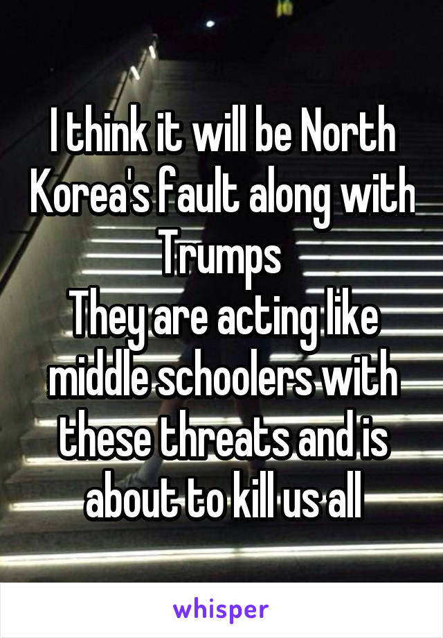 I think it will be North Korea's fault along with Trumps 
They are acting like middle schoolers with these threats and is about to kill us all