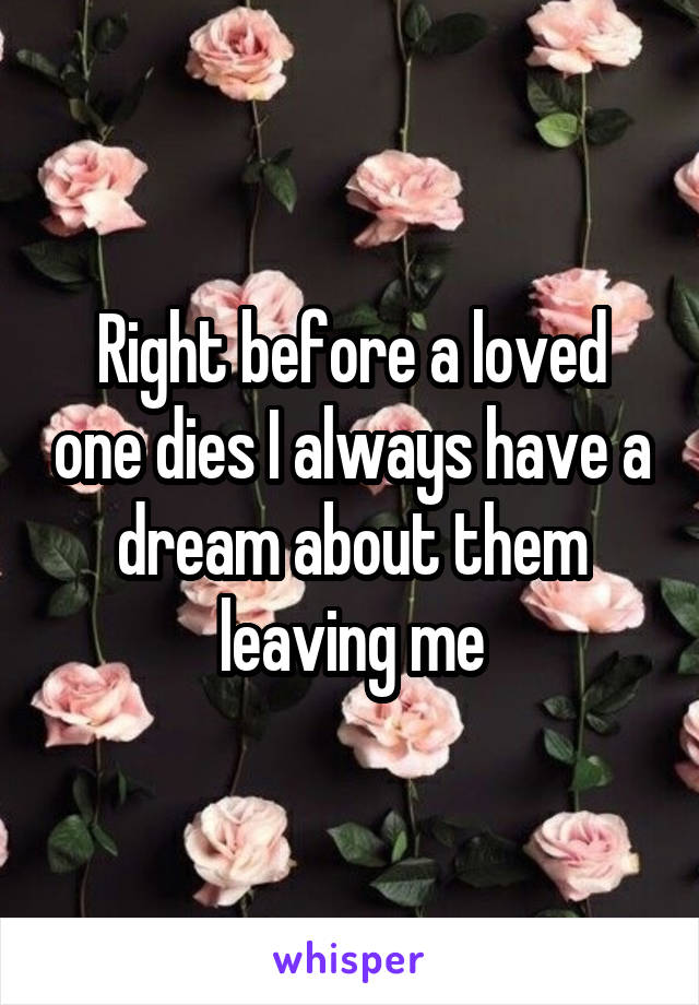 Right before a loved one dies I always have a dream about them leaving me