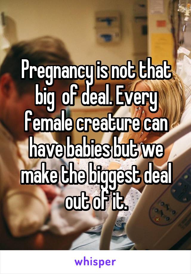 Pregnancy is not that big  of deal. Every female creature can have babies but we make the biggest deal out of it.