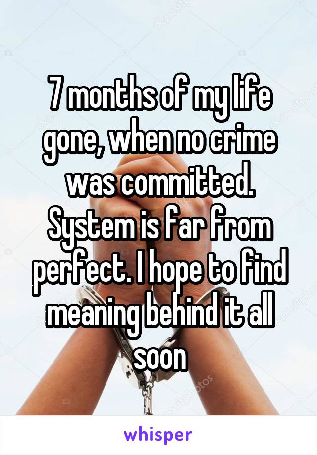 7 months of my life gone, when no crime was committed. System is far from perfect. I hope to find meaning behind it all soon