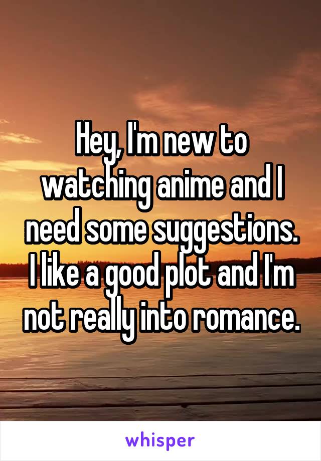 Hey, I'm new to watching anime and I need some suggestions. I like a good plot and I'm not really into romance.
