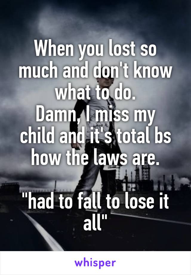When you lost so much and don't know what to do.
Damn, I miss my child and it's total bs how the laws are.

"had to fall to lose it all"