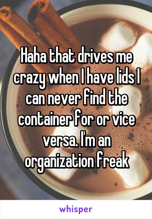 Haha that drives me crazy when I have lids I can never find the container for or vice versa. I'm an organization freak