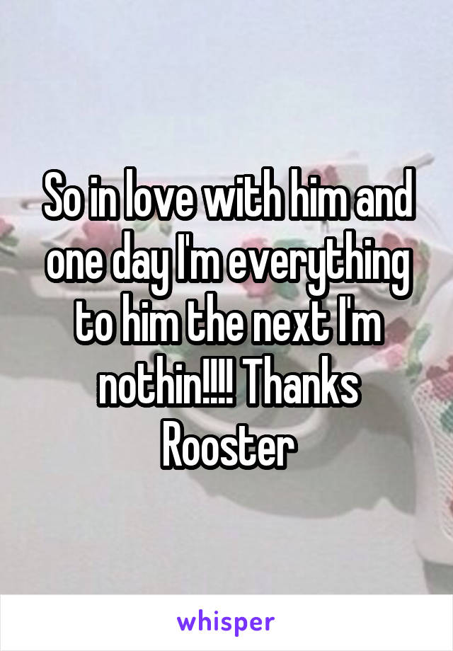 So in love with him and one day I'm everything to him the next I'm nothin!!!! Thanks Rooster
