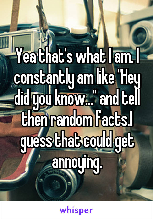 Yea that's what I am. I constantly am like "Hey did you know..." and tell then random facts.I guess that could get annoying.