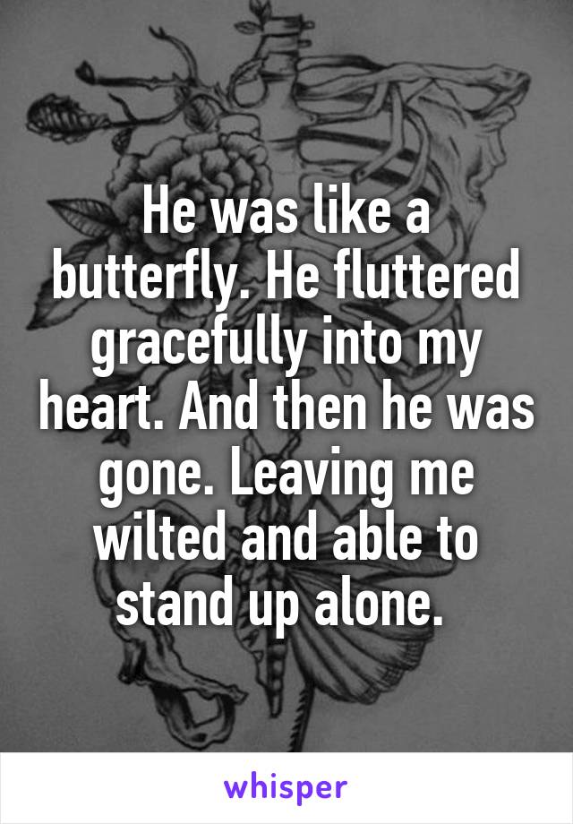 He was like a butterfly. He fluttered gracefully into my heart. And then he was gone. Leaving me wilted and able to stand up alone. 