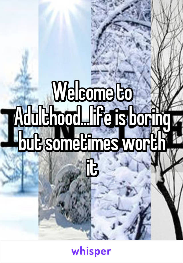 Welcome to Adulthood...life is boring but sometimes worth it