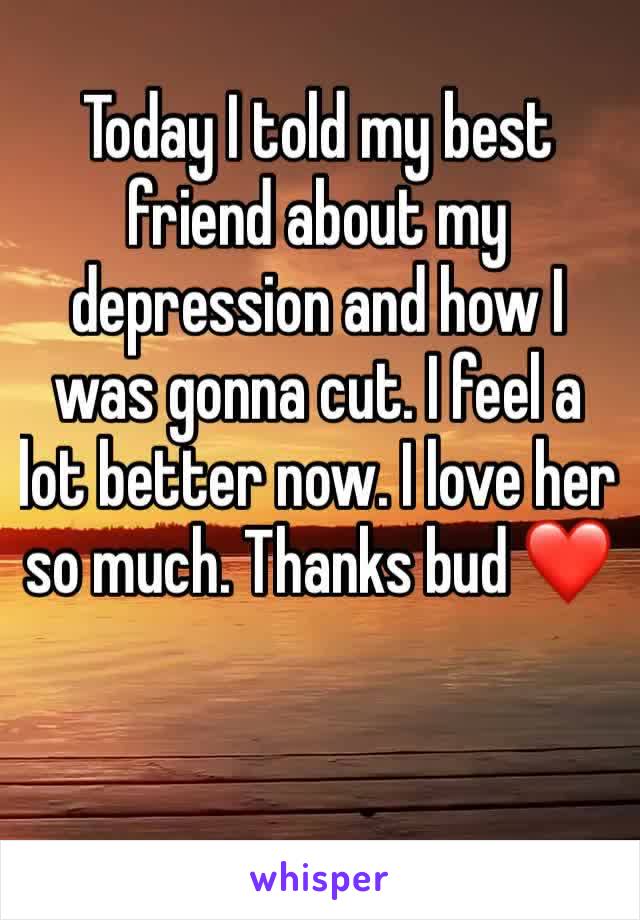 Today I told my best friend about my depression and how I was gonna cut. I feel a lot better now. I love her so much. Thanks bud ❤️