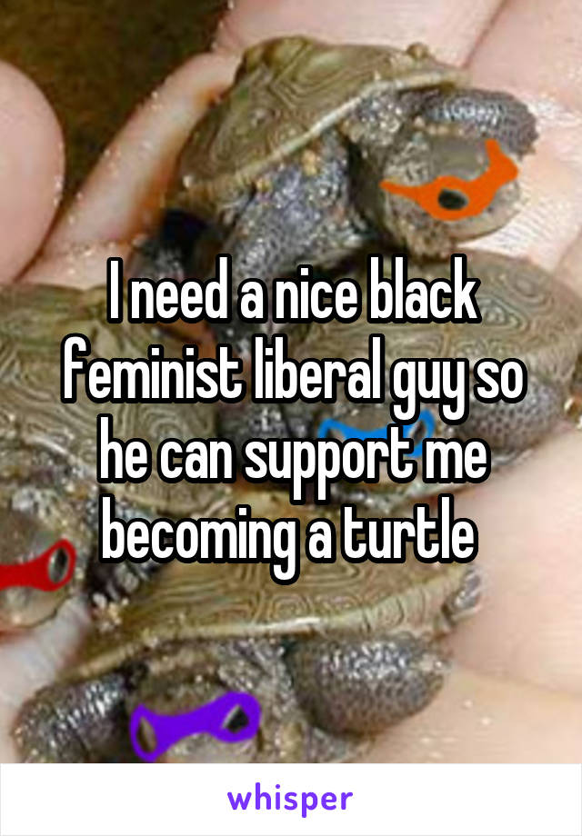 I need a nice black feminist liberal guy so he can support me becoming a turtle 